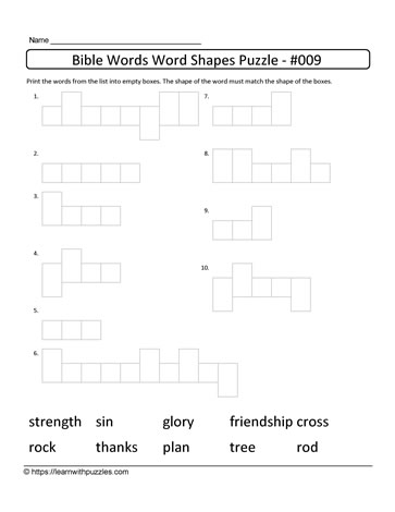 List of Bible Words Puzzle