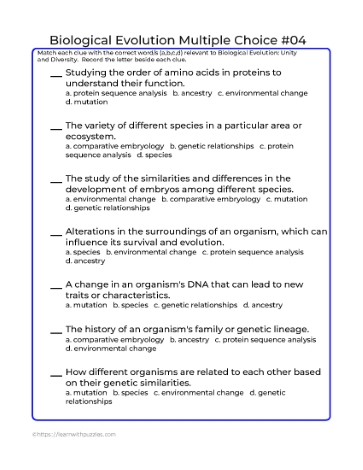 Biological Evolution & Diversity Multiple Choice04