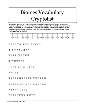 Biomes Vocabulary Cryptolist