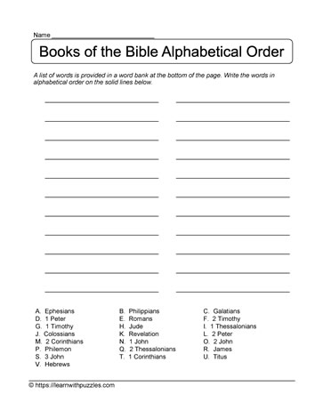 22 Bible Books Alphabetical Learn With Puzzles