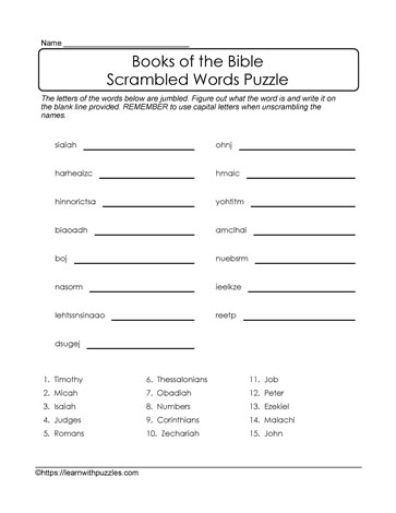 Scrambled Bible Books Puzzle Learn With Puzzles