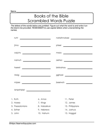 Bible Book Scramble Learn With Puzzles