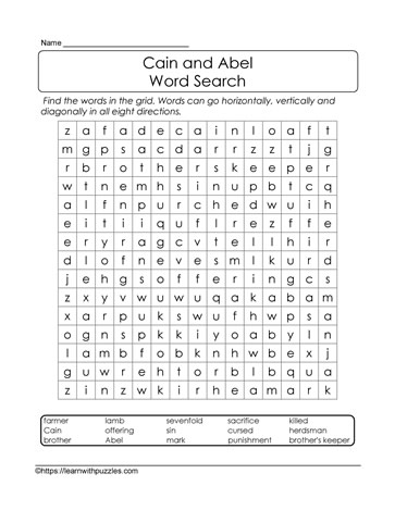 Cain And Abel Word Search Puzzles