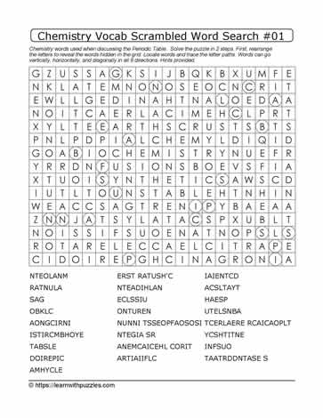 Chemistry Vocab Scrambled Word Search #01
