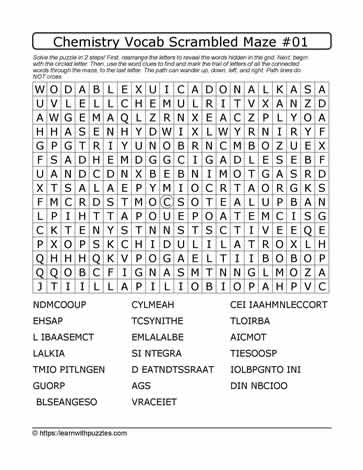 Chemistry Vocab Scrambled Word Maze #01