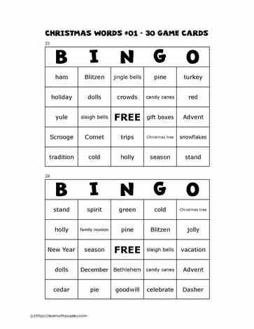 Christmas Bingo Game Cards 23-24