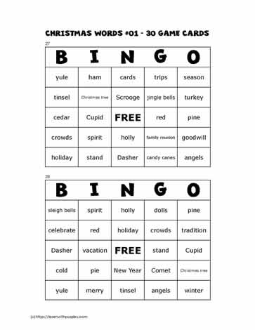 Christmas Bingo Game Cards 27-28