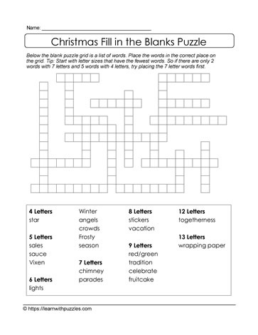 Christmas Freeform Crossword #10
