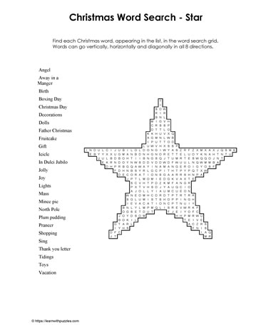 Christmas Wordsearch Star #05