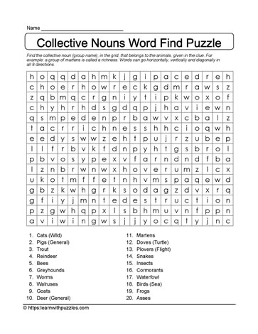 Collective Nouns Word Search 10