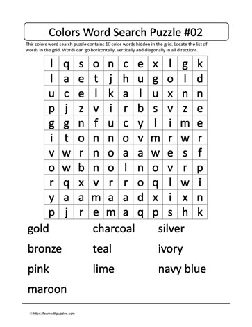 Color Words Word Search 2