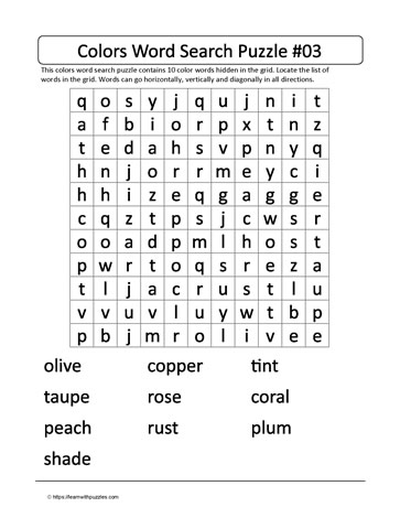 Color Words Word Search 3