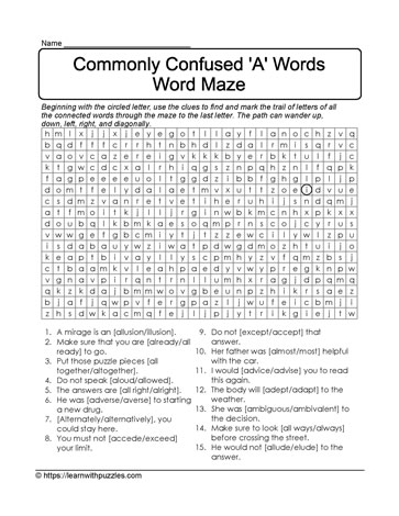 Commonly Confused Words Word Maze 01