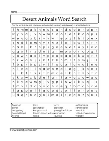 Desert Animals Word Find