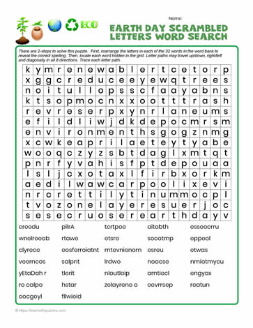 Earth Day Scrambled Letters Wordsearch