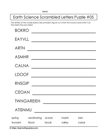 Scrambled Letters Earth Science