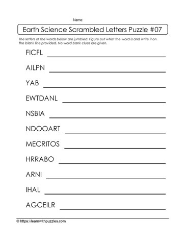 Unjumble the Letters-Earth Science