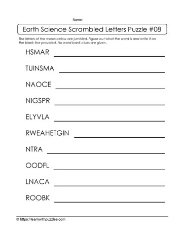 Jumbled Letters - Earth Science