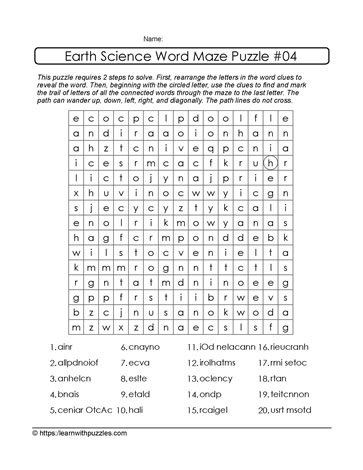 Earth Science Word Maze