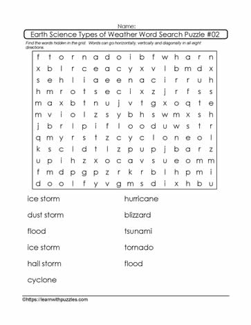 Weather Types - Word Search Puzzle