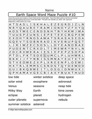 Earth Space Word Maze 10