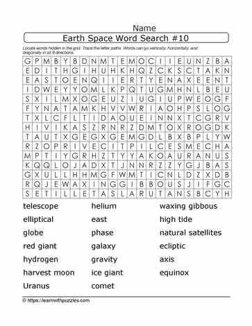 Earth Space Wordsearch 10