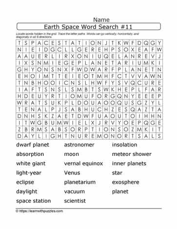 Earth Space Wordsearch 11