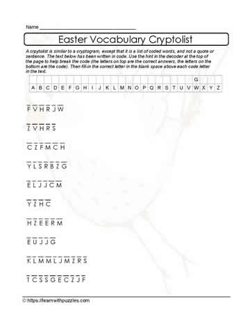 Cryptoplist for Easter Puzzle