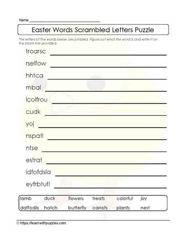 List of 12 Easter Words Puzzle