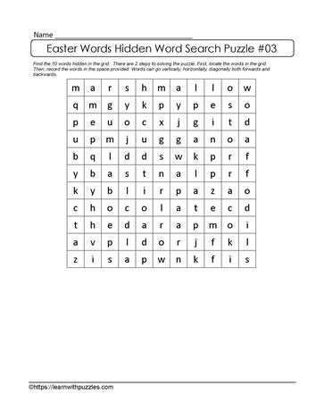 Easter Hidden Wordsearch Puzzle