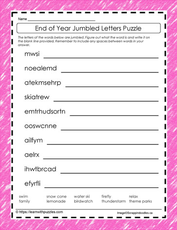 End of Year Jumbled Letters #10