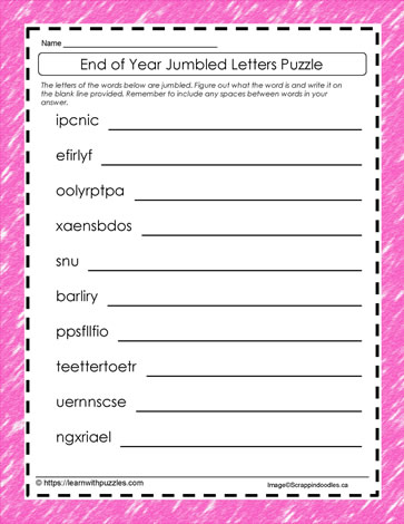 End of Year Jumbled Letters #11