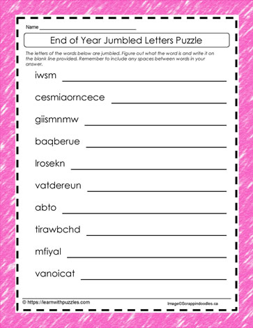 End of Year Jumbled Letters #12