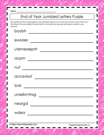 End of Year Jumbled Letters #13
