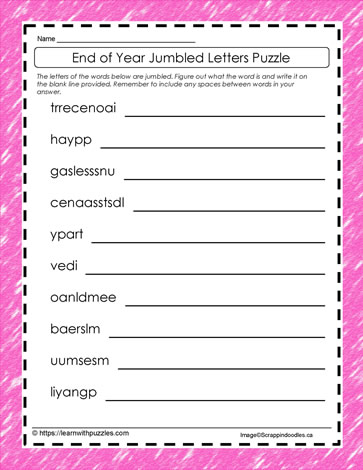 End of Year Jumbled Letters #20