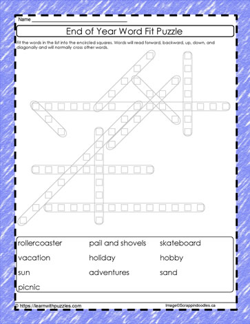 End of Year Word Fit Puzzle #03
