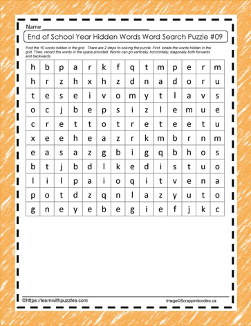 End of Year Hidden Word Search #09