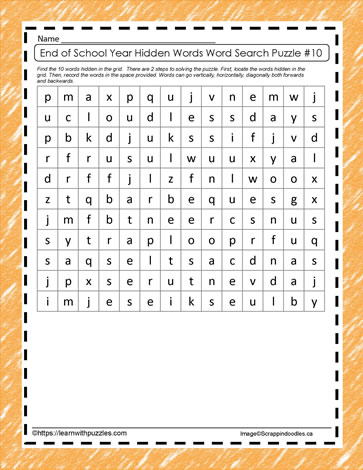 End of Year Hidden Word Search #10
