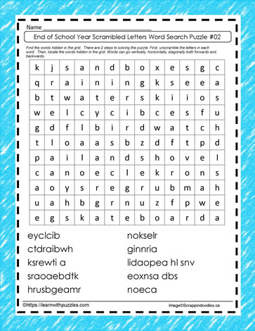End of Year Scrambled Word Search #02