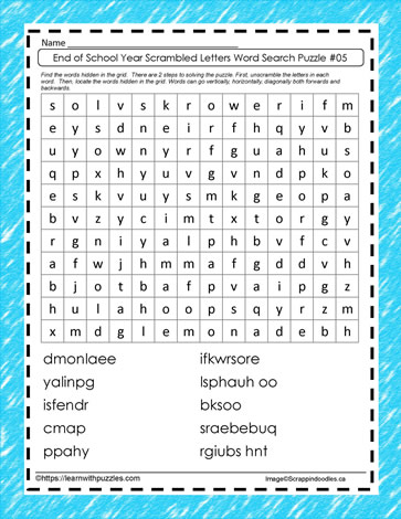 End of Year Scrambled Word Search #05
