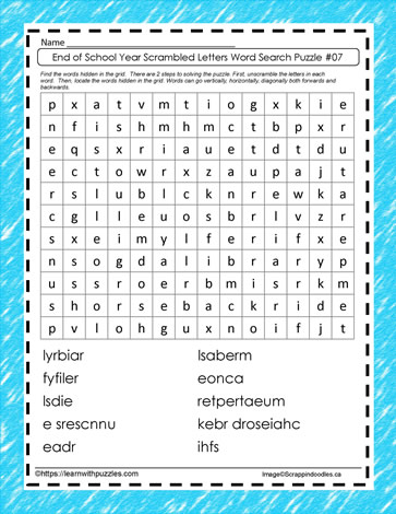 End of Year Scrambled Word Search #07