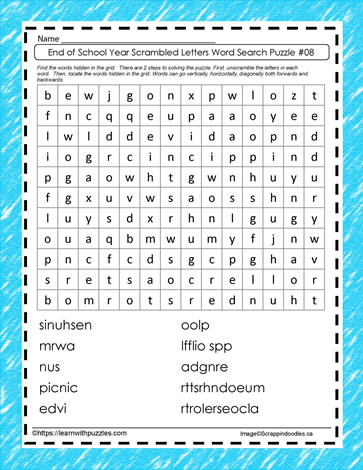 End of Year Scrambled Word Search #08