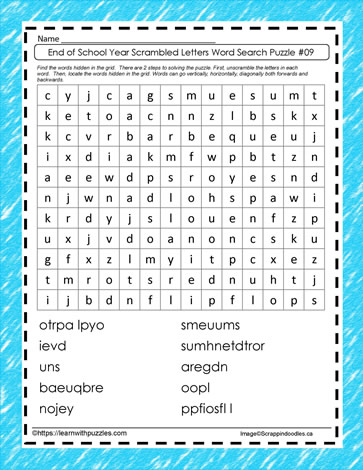 End of Year Scrambled Word Search #09