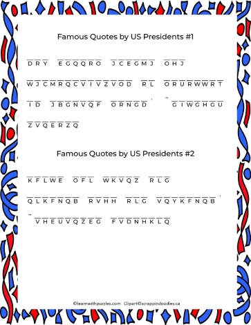 Quotes US Presidents Cryptograms-Letters