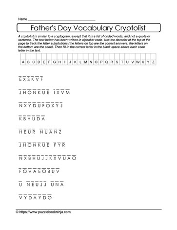 Cryptolist for Father's Day Puzzle