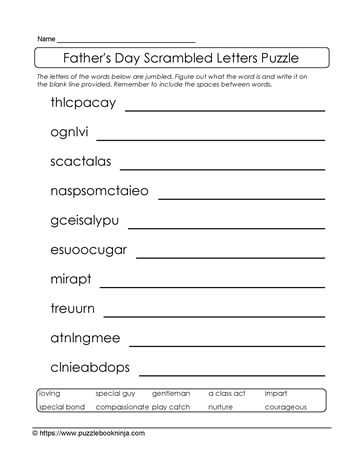 Unscramble the Letters Father's Day