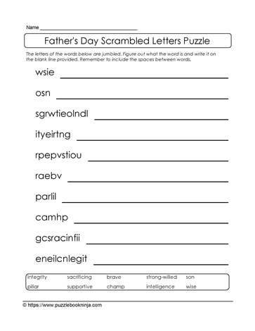 Jumbled Letters for Father's Day