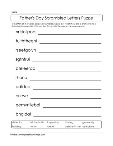 Father's Day Jumbled Letters