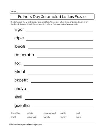 Dad's Day and Jumbled Letters Puzzle