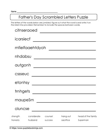 Dad's Day Scrambled Letters